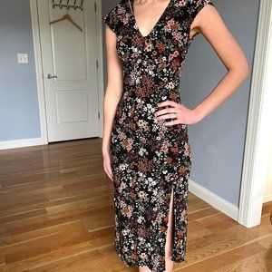 Abercrombie Cap Sleeve Open Back Black Floral Midi Dress